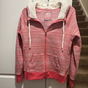 SO Pink and White Patterned Hoodie Sweater